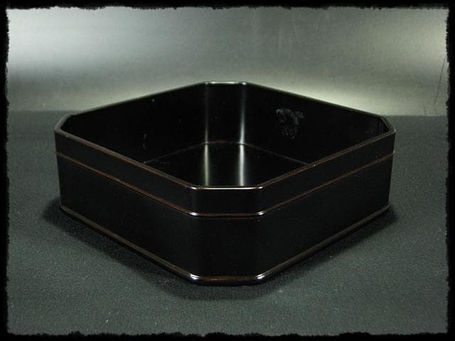 京塗名工 岡田 表寛 利休形 縁高 黒真塗 五重 菓子器 茶道具 共箱 g1