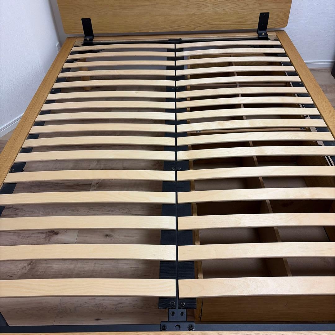 【値下げ‼️無印良品】ダブル ベッドフレーム(オーク材) ヘッドボード付