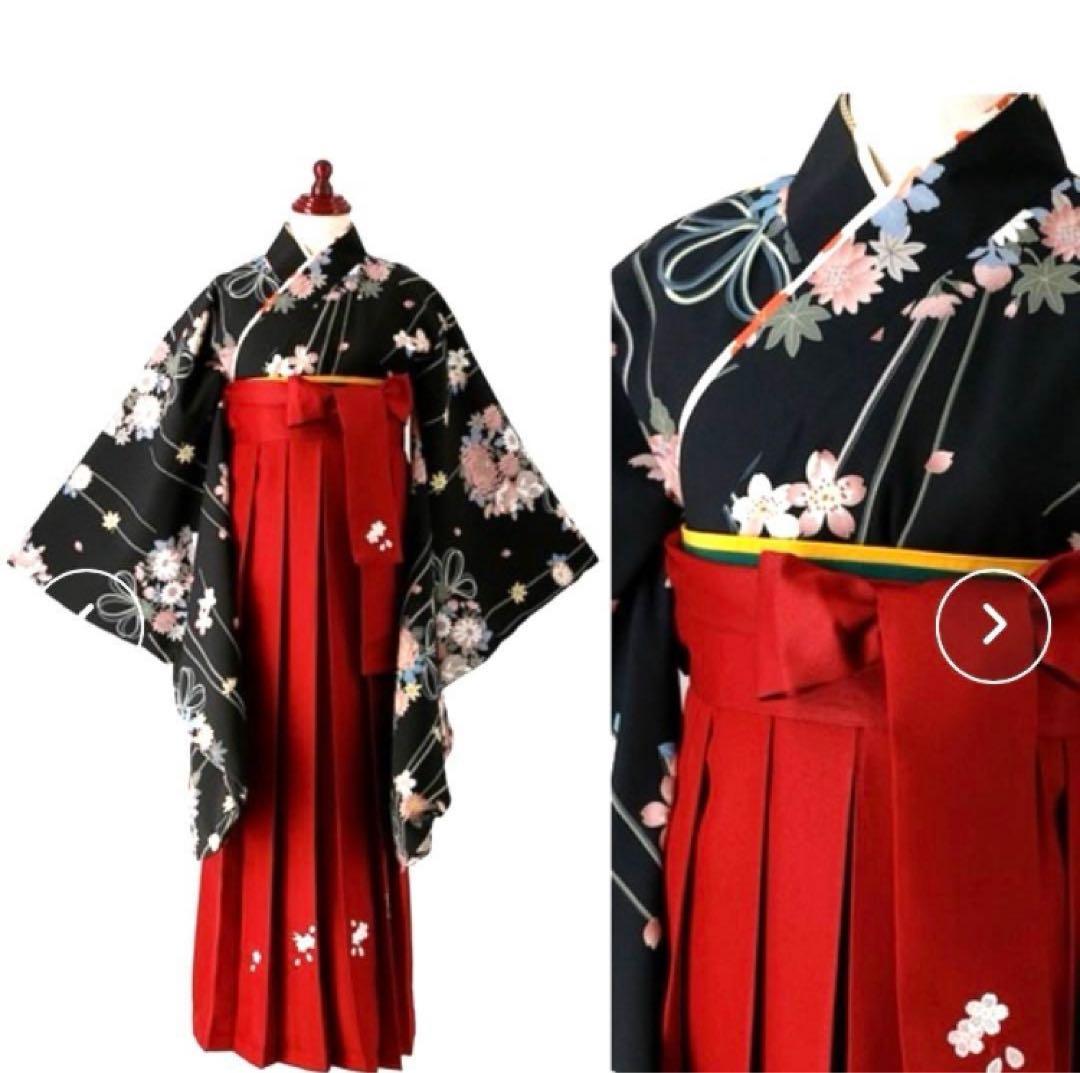 キャサリンコテージ　 黒　着物　えんじ袴　セット　桜　刺繍　和装　ハイカラさん