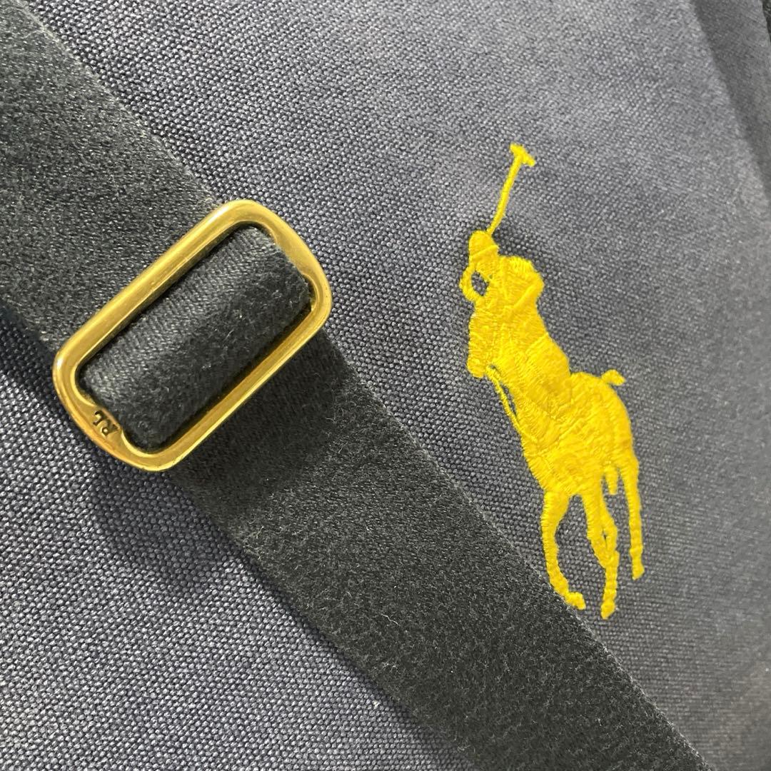 美品 POLOラルフローレン 斜め掛けメッセンジャーバッグ ネイビー刺繍ロゴ