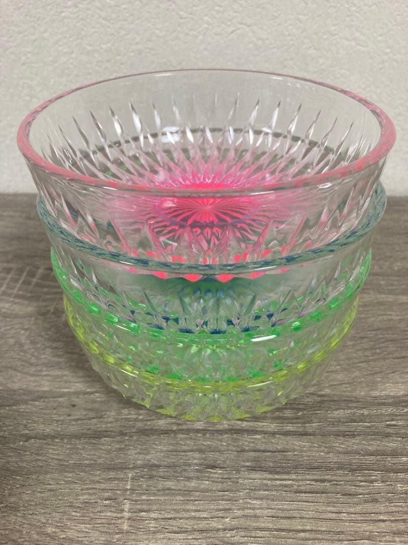 ガラス鉢 そうめん鉢 デザート サラダ ピンク 青 緑 黄色 4個セット レトロ