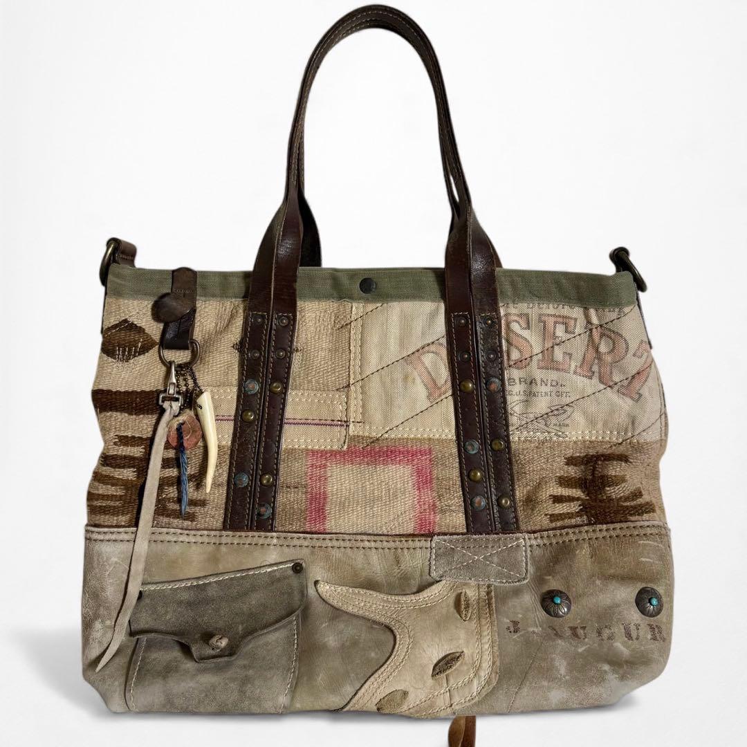 J.AUGUR DESIGN ネイティブ キャンバス レザー トートバッグ