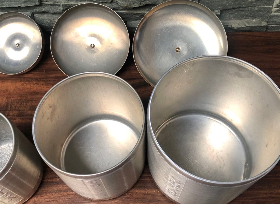 アメリカンヴィンテージ★無骨なアルミ製キャニスター4個セット★男前キッチンに最適