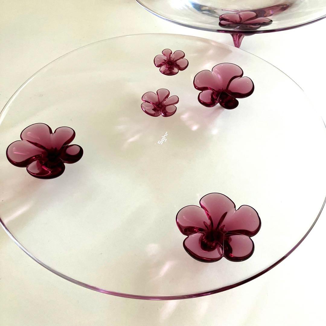 スガハラガラス カメリア　プレート　28cm 2枚セット　ワインレッド