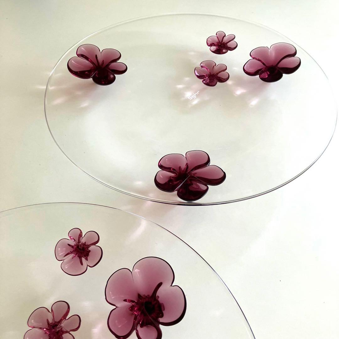 スガハラガラス カメリア　プレート　28cm 2枚セット　ワインレッド