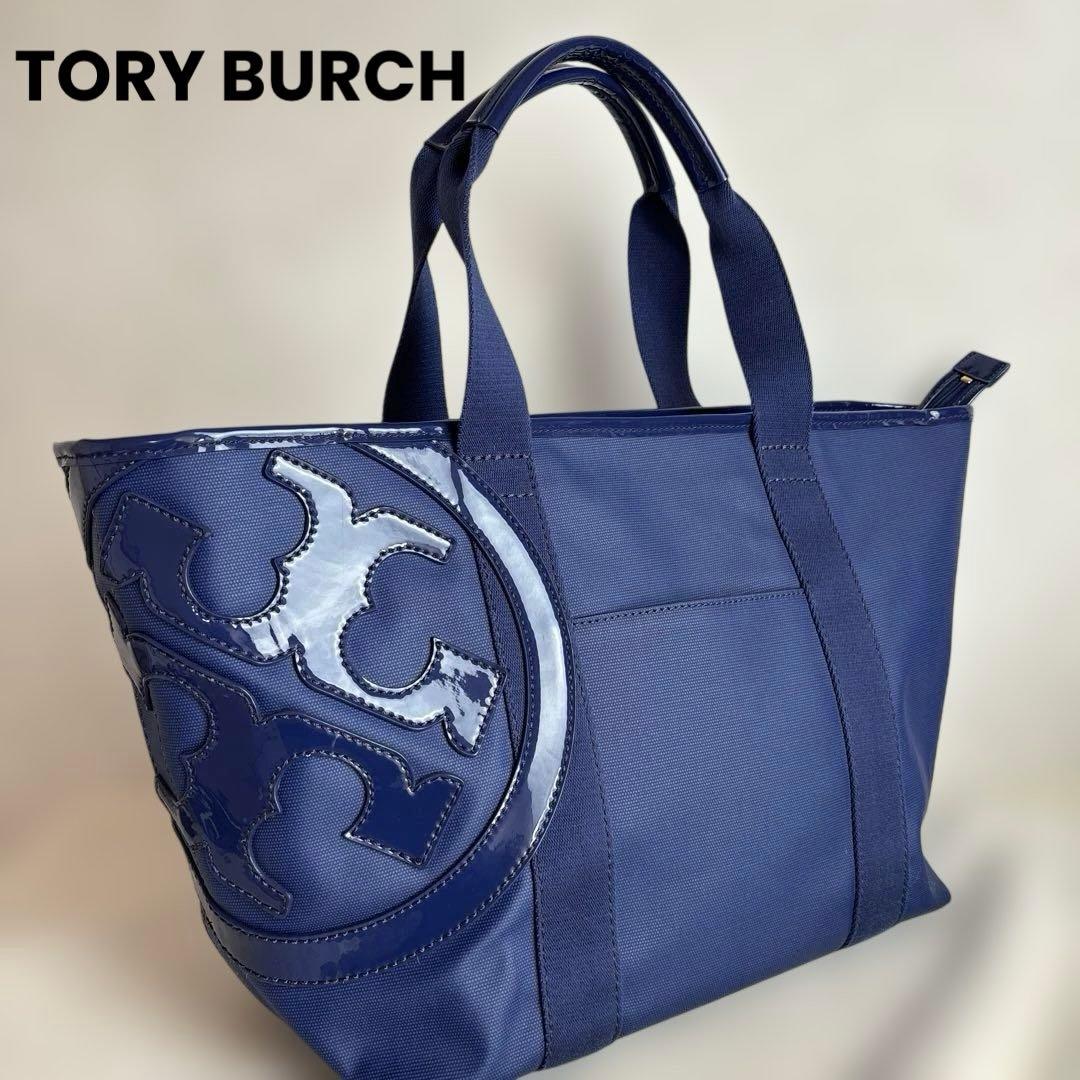 【美品】TORY BURCHトートバッグ ナイロン NVY ビッグロゴ