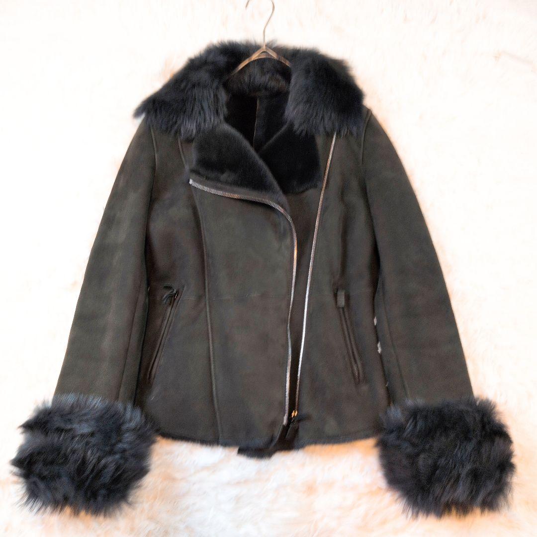 美品☆ アルマーニ ファー付き スエード ムートン ダブルライダースジャケット