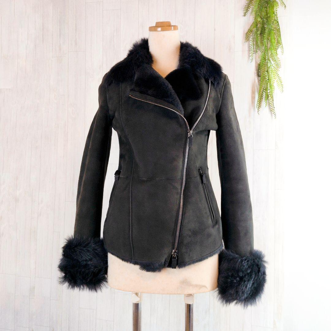 美品☆ アルマーニ ファー付き スエード ムートン ダブルライダースジャケット