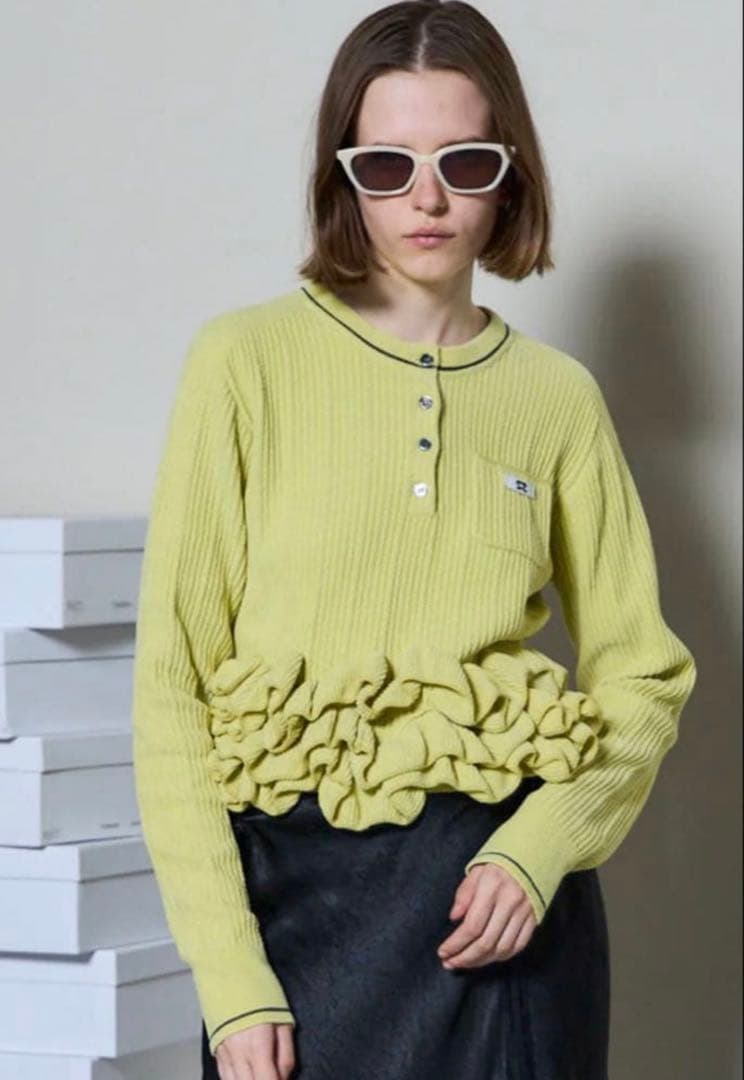 トップス Ruffled Hem Chenille Knit Tops