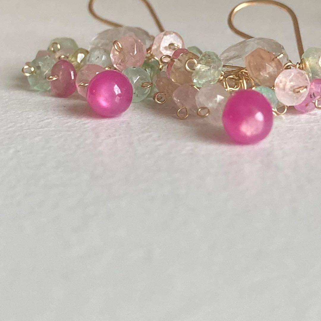 14kgf ルビーとトルマリンのピアス✨