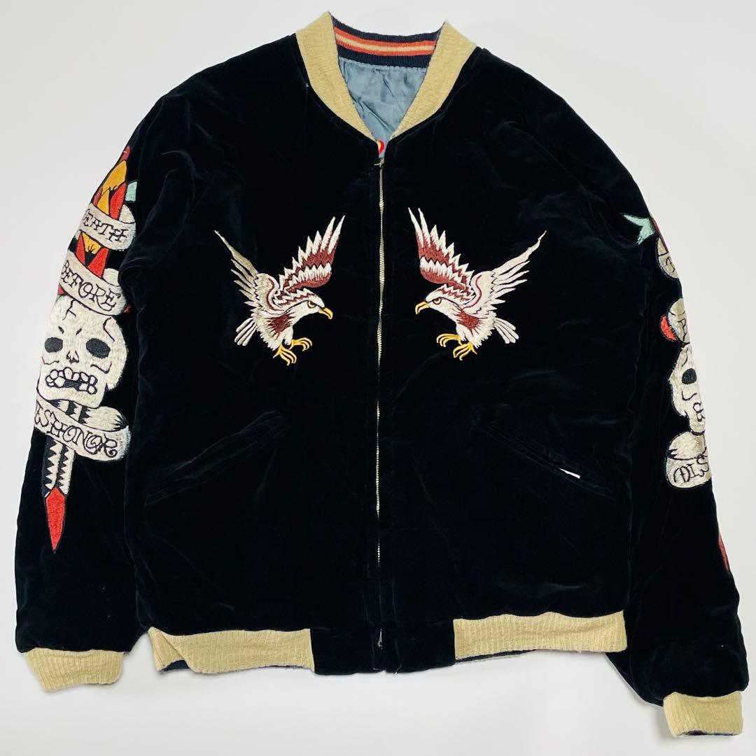 【港商】極希少　テーラー東洋　スカジャン　スペシャル　別珍　黒　コブラ　虎　鷹