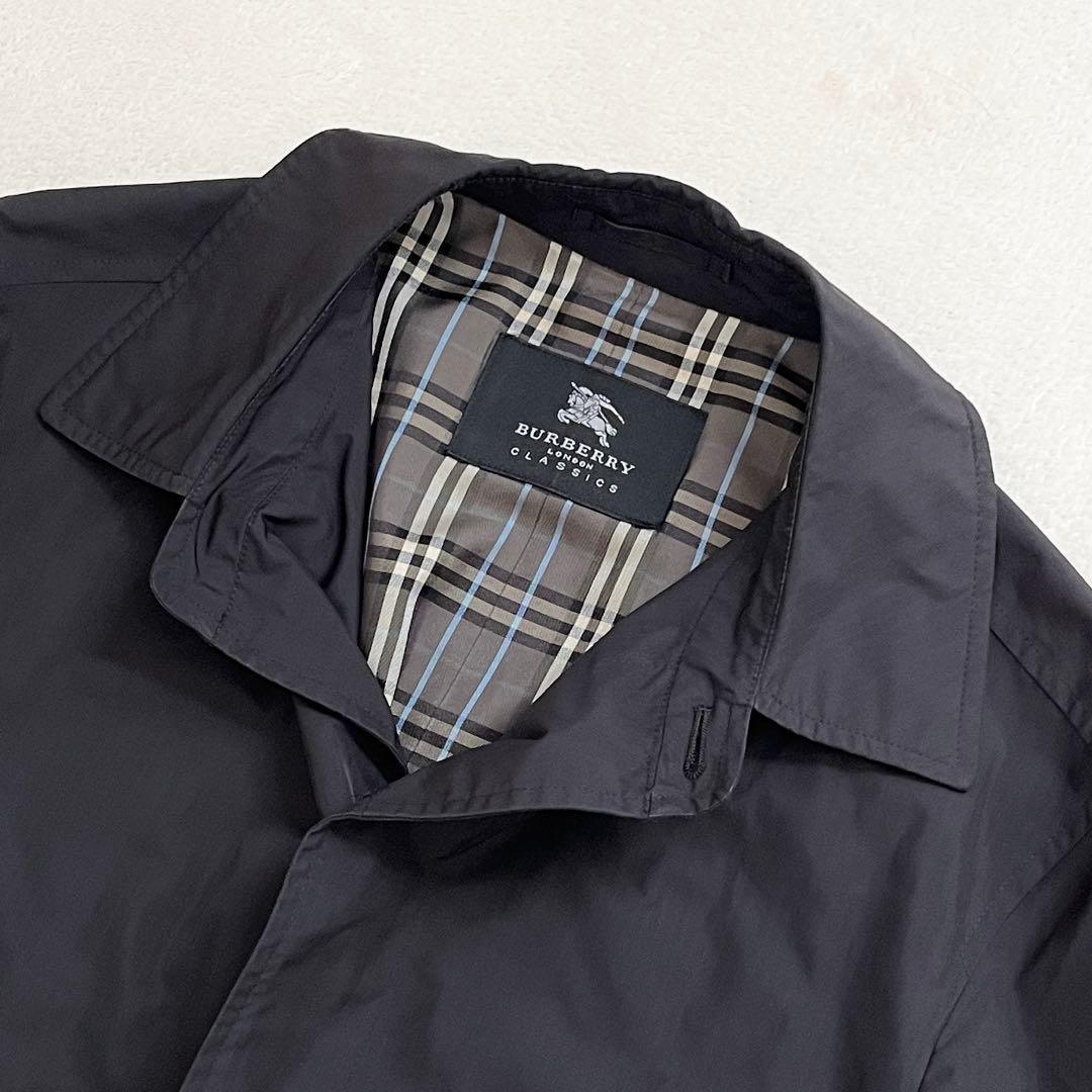 バーバリー ステンカラーコート 英国製 ノバチェック 黒 L位