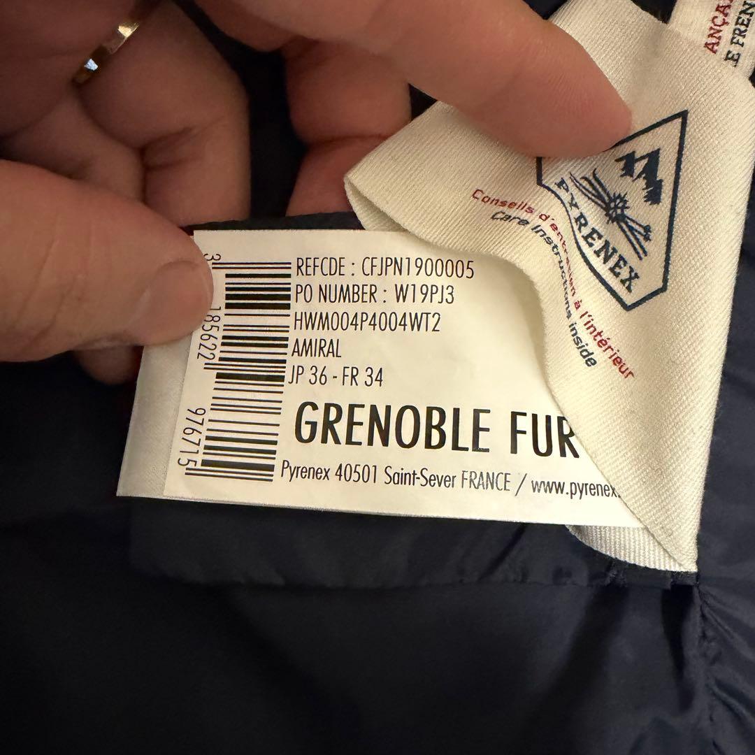近年極美品　ピレネックス　グルノーブル　ダウンコート　ファー着脱可能　ネイビー