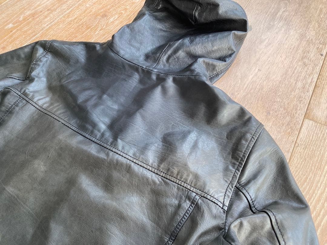 BEAMSビームス 羊革ラムフーディレザージャケット 黒 シングルライダース