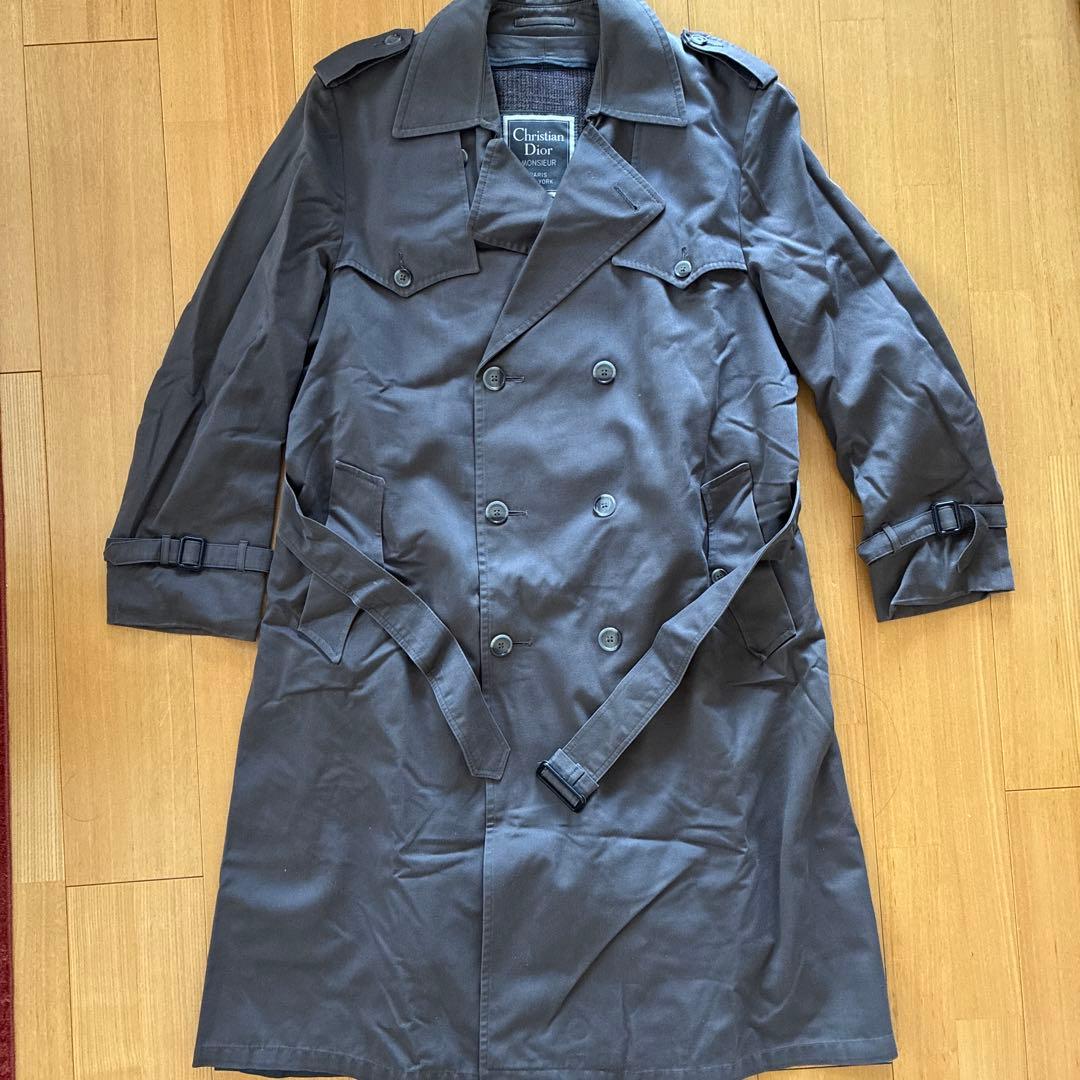 Christian Diorメンズトレンチコート40Rチャコールグレーライナー付