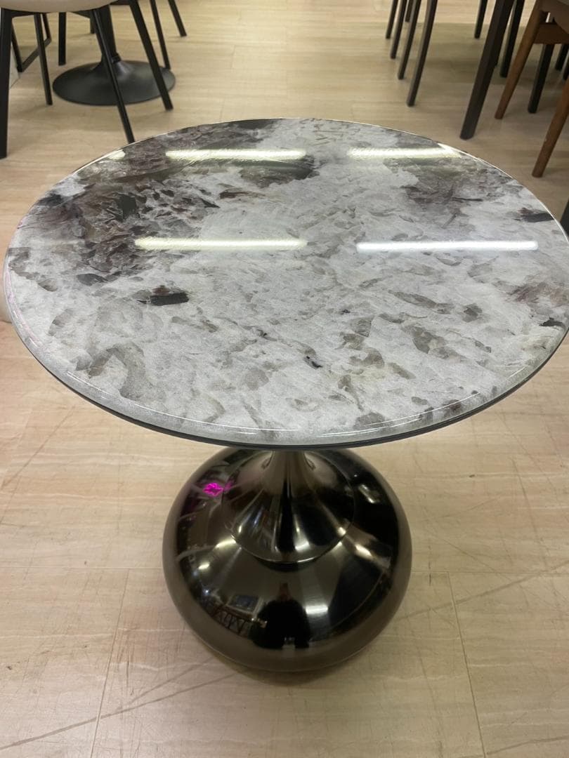 大理石風　サイドテーブル　テーブル　丸　円　テーブル　グレー　台　石目　大理石