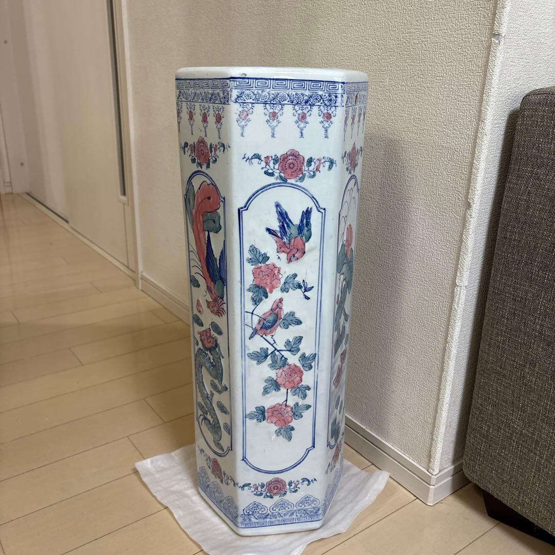 陶器製 傘立て 白地 花柄 玄関 陶磁器 焼物 インテリア 花瓶 陶器傘立て