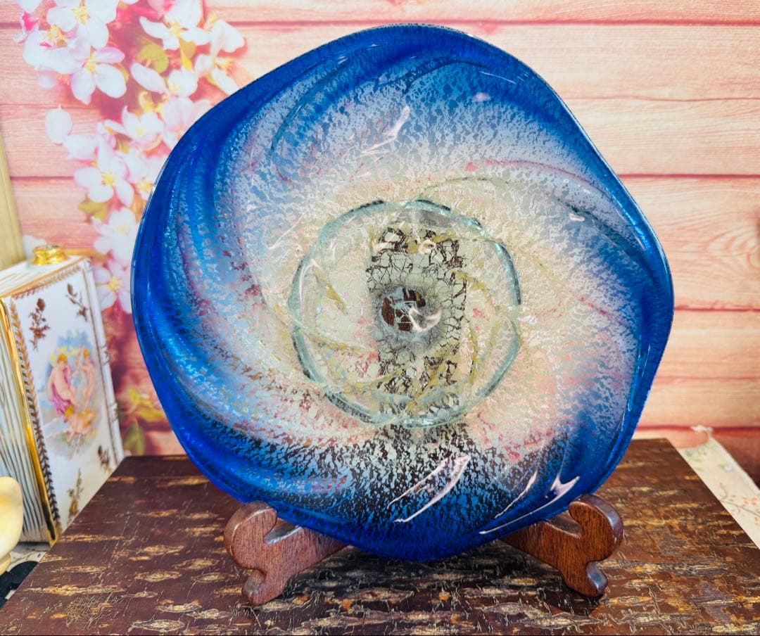 琉球ガラス 稲嶺盛吉作 土紋二色楕円皿