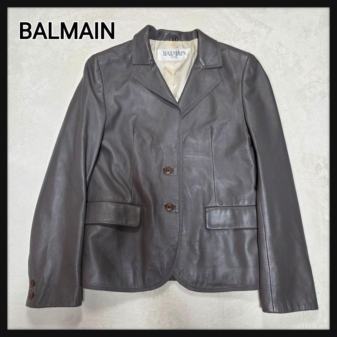 BALMAIN ラムレザーテーラードジャケット 大きいサイズ 羊革 13号
