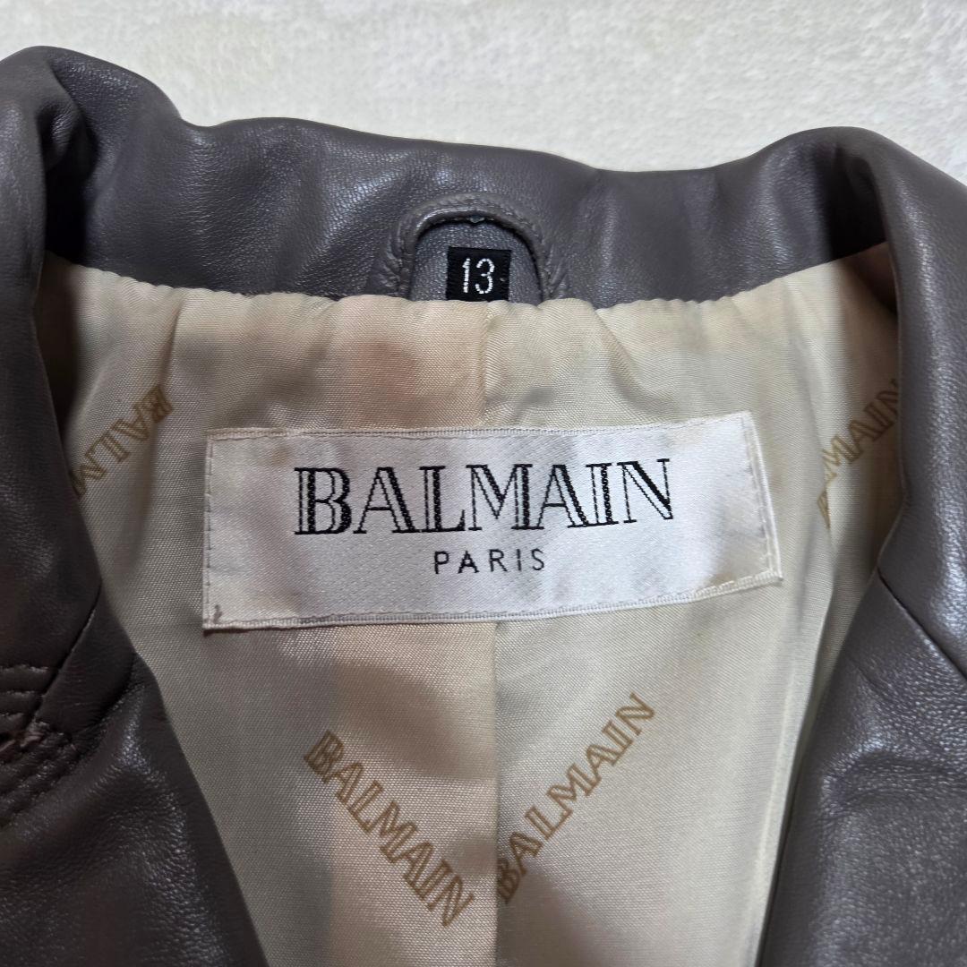 BALMAIN ラムレザーテーラードジャケット 大きいサイズ 羊革 13号