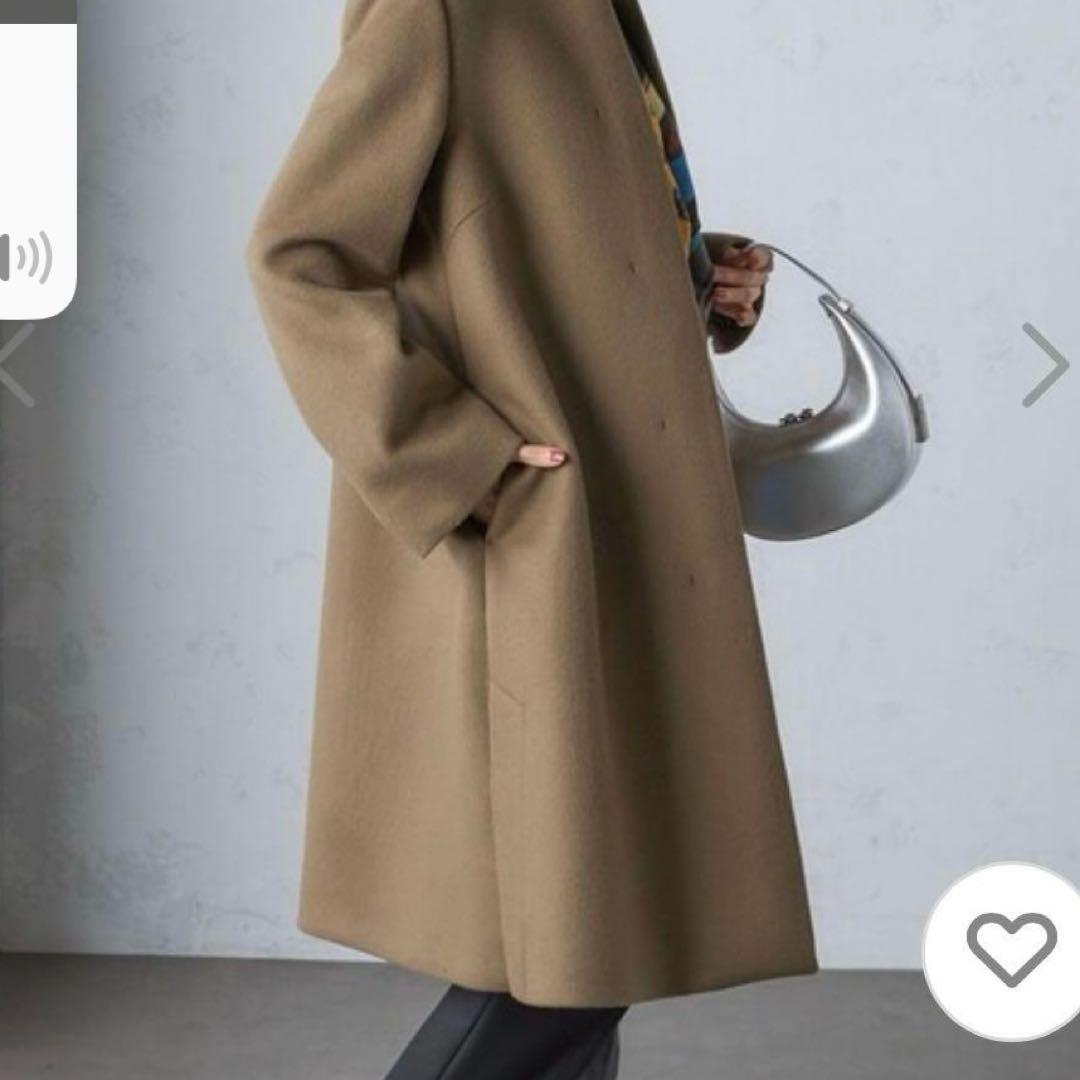 最終✨シップス24AW シャルム ビーバー ノーカラー ロング コート　ブラウン