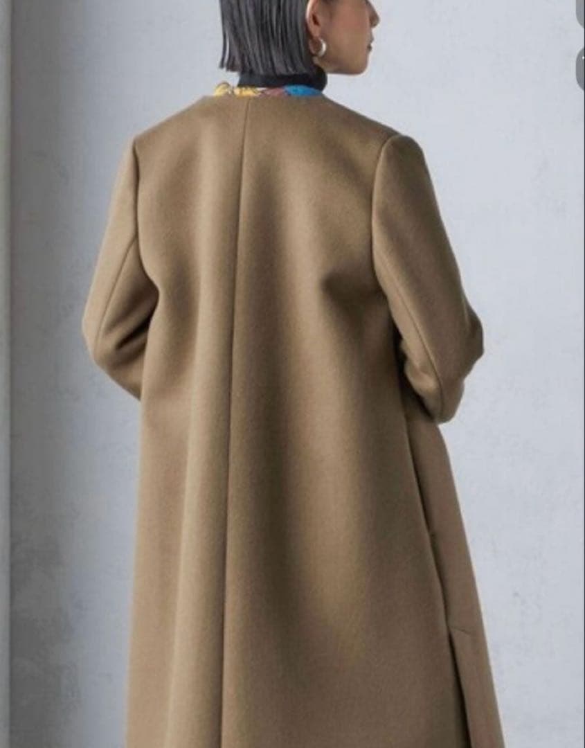 最終✨シップス24AW シャルム ビーバー ノーカラー ロング コート　ブラウン