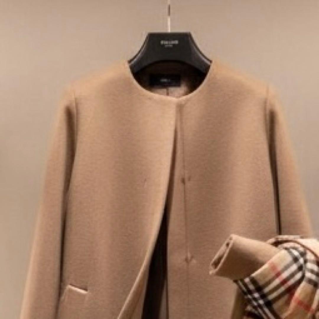 最終✨シップス24AW シャルム ビーバー ノーカラー ロング コート　ブラウン