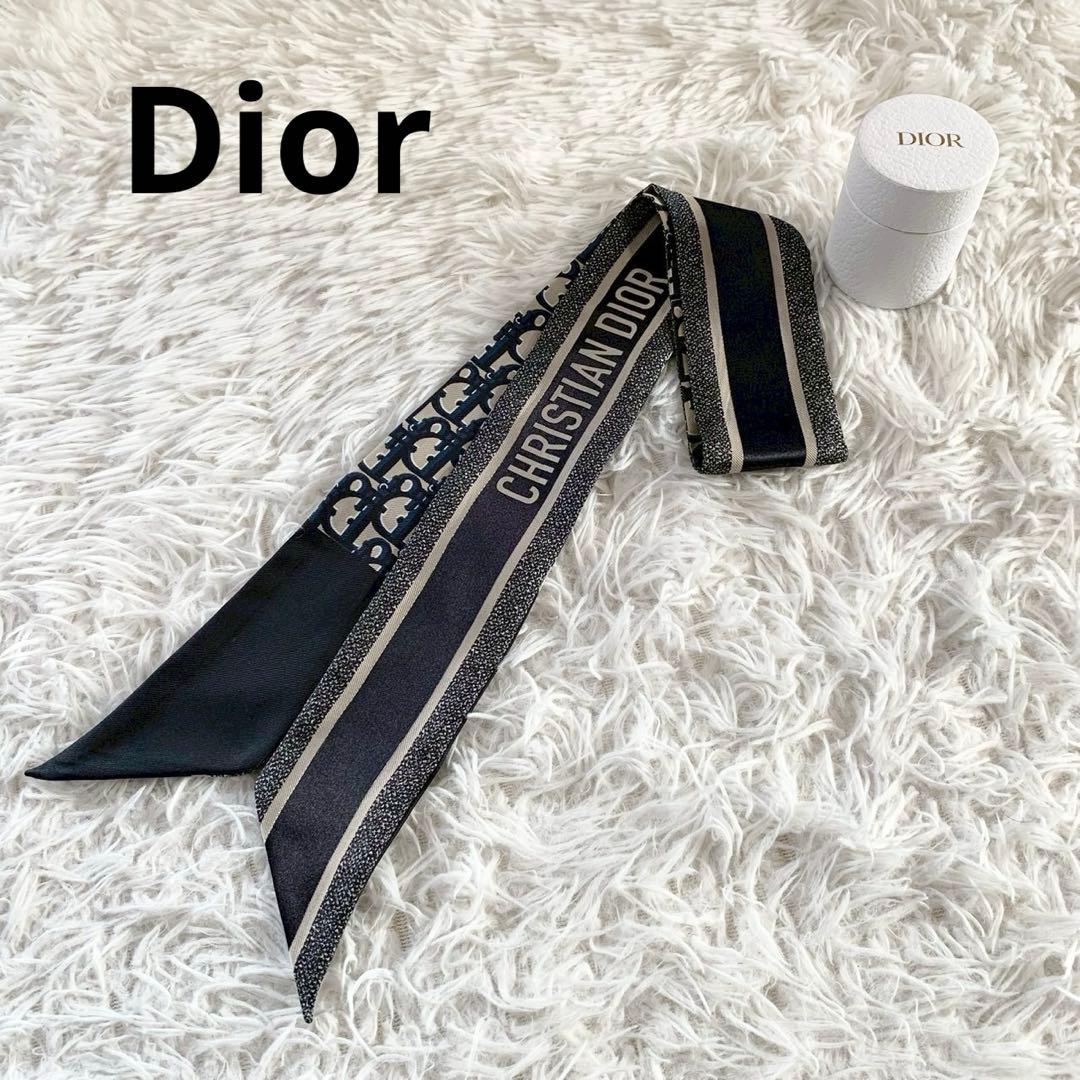 クリスチャンディオール　トロッター　ミッツァ　リボンスカーフ　オブリーク　シルク