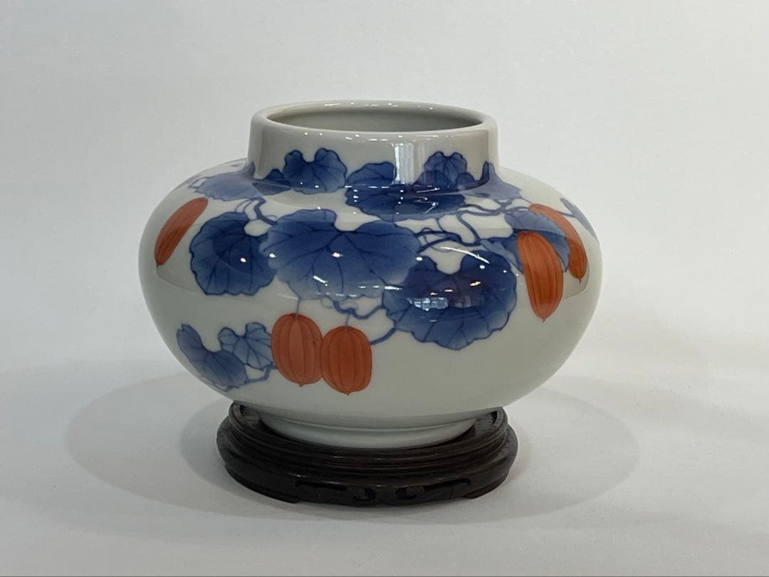 【真葛香山】色絵烏瓜図花瓶 二代 香半之助作 帝室技芸員【書載品現物】