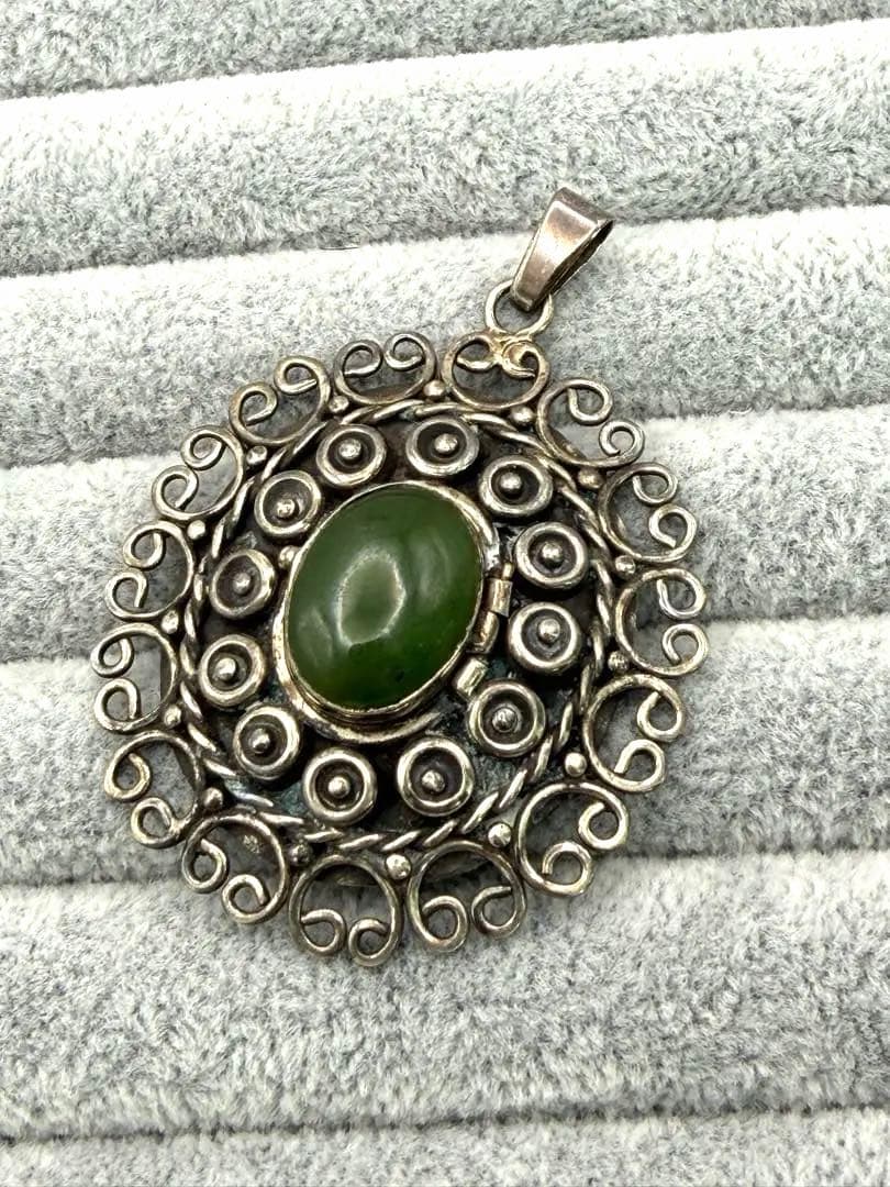 メキシコ製ヴィンテージ シルバー925 ロケットペンダント 翡翠 14.8g