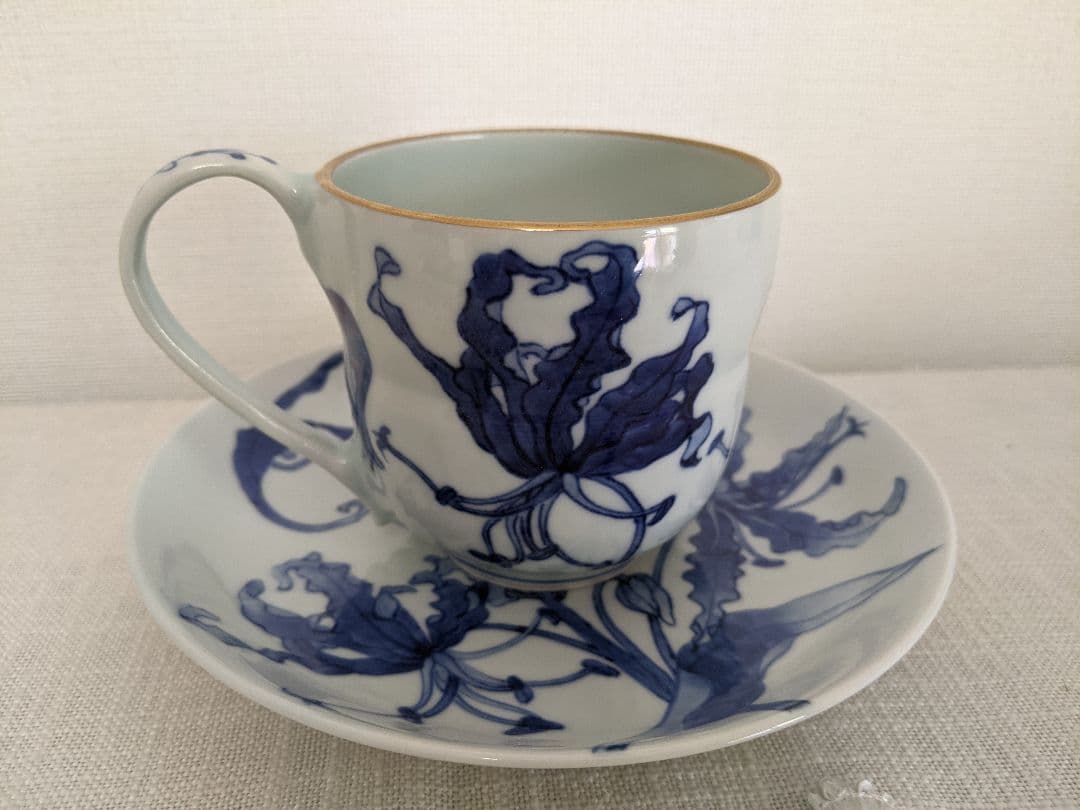 手描き　清水焼　北村賀善　洋花デザイン