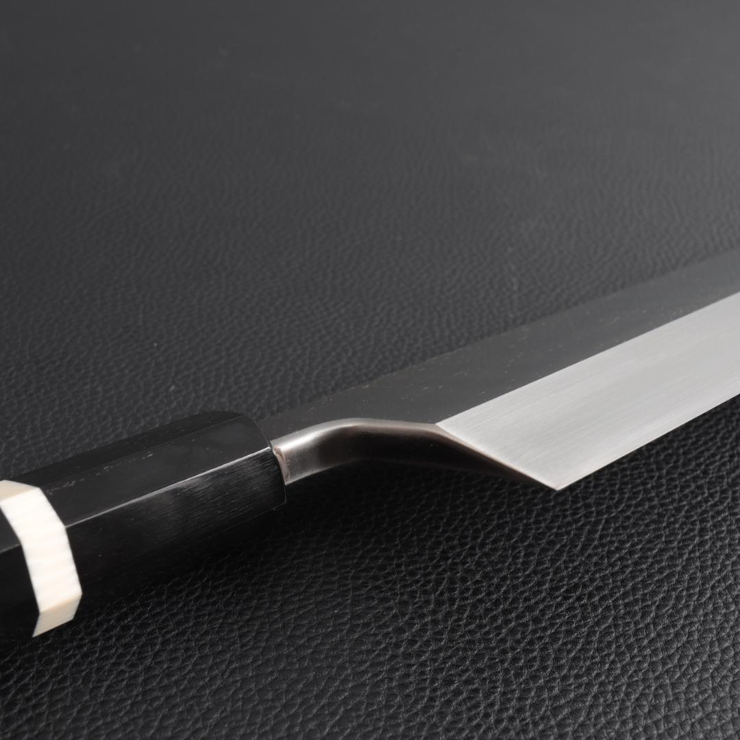 10572 梵静刃物 究極の出刃包丁 尺 刺身包丁 黒檀黒水牛角白三本巻八角柄