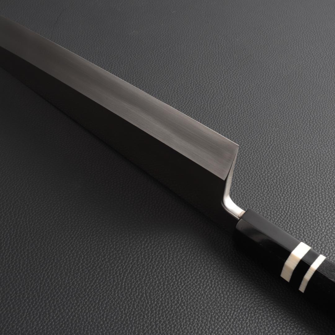10572 梵静刃物 究極の出刃包丁 尺 刺身包丁 黒檀黒水牛角白三本巻八角柄
