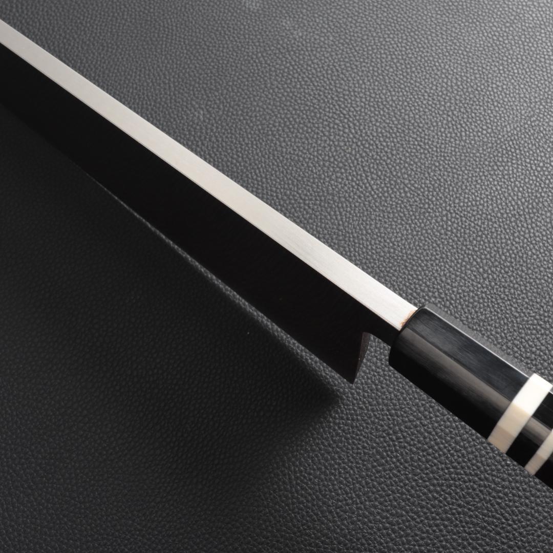 10572 梵静刃物 究極の出刃包丁 尺 刺身包丁 黒檀黒水牛角白三本巻八角柄
