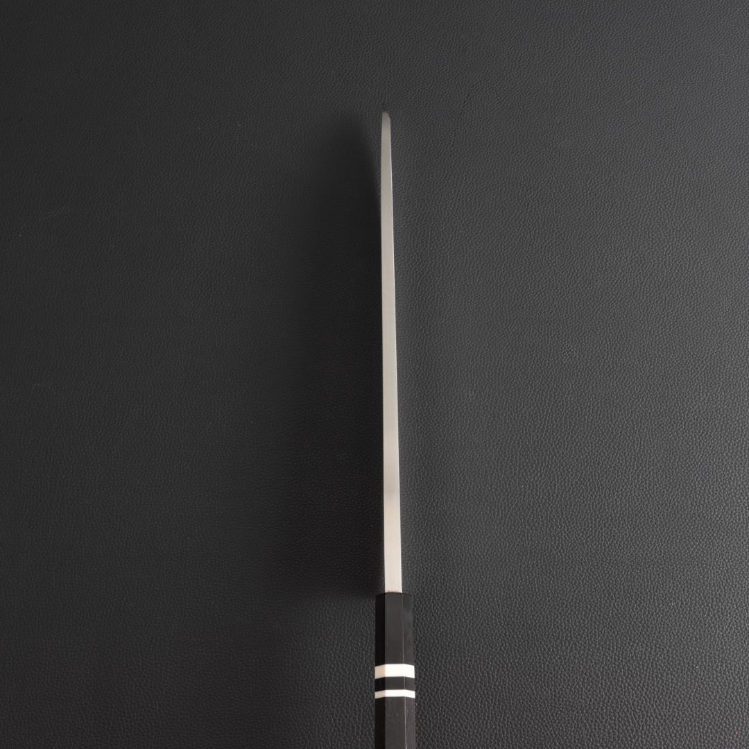 10572 梵静刃物 究極の出刃包丁 尺 刺身包丁 黒檀黒水牛角白三本巻八角柄