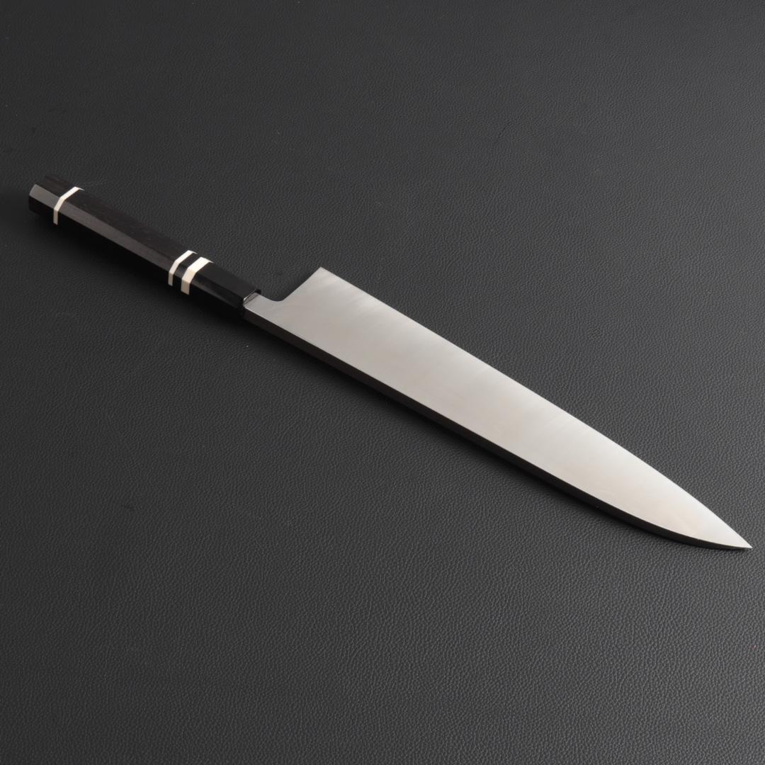 10572 梵静刃物 究極の出刃包丁 尺 刺身包丁 黒檀黒水牛角白三本巻八角柄