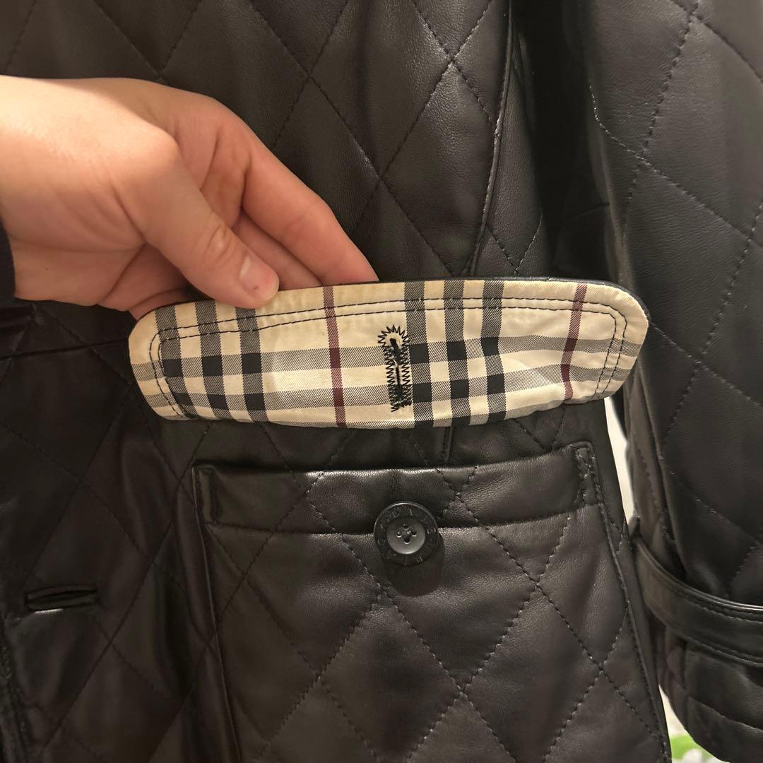 高級　美品　バーバリー　レザーコート　ジャケット　ブラック　黒　M ロング