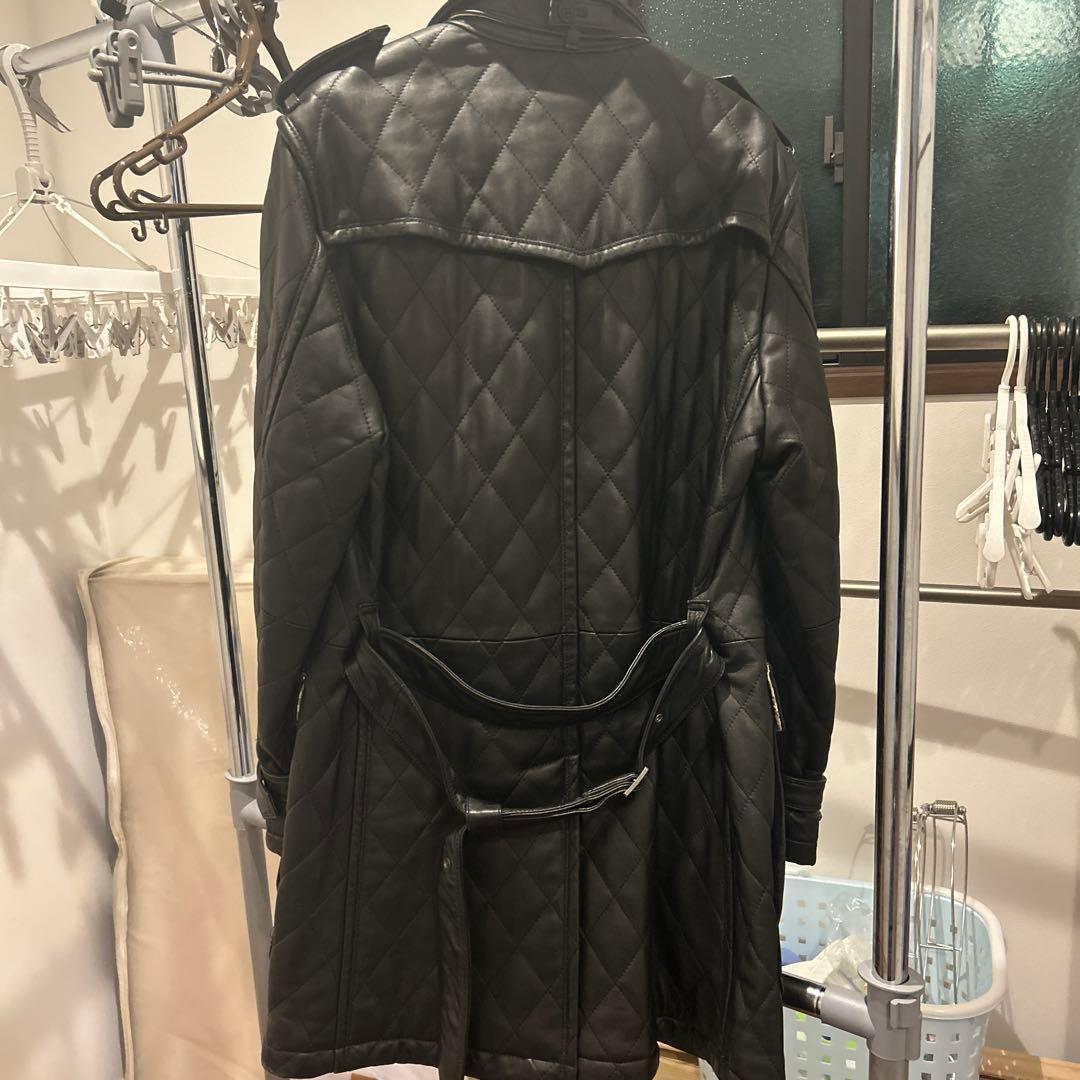 高級　美品　バーバリー　レザーコート　ジャケット　ブラック　黒　M ロング