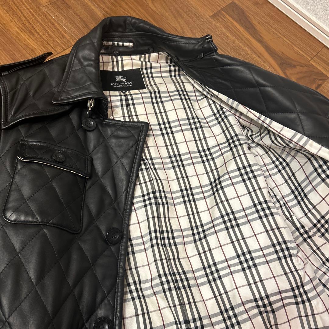 高級　美品　バーバリー　レザーコート　ジャケット　ブラック　黒　M ロング