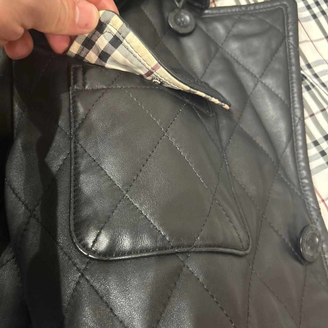 高級　美品　バーバリー　レザーコート　ジャケット　ブラック　黒　M ロング