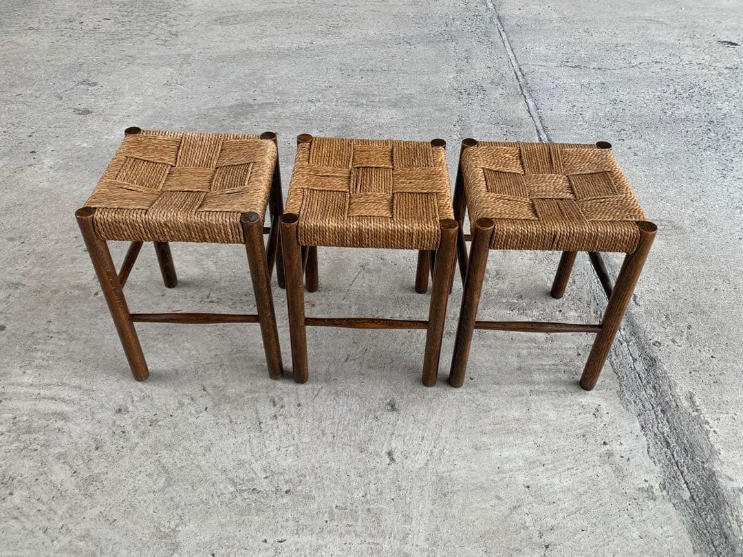 アンティーク ラッシュ スツール 縄編み チェア 民芸家具 椅子 No.4