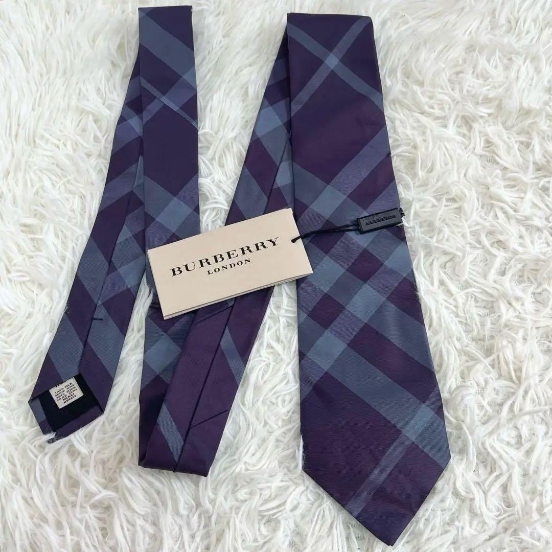 新品タグ付✨バーバリーロンドン　ネクタイ　メガチェック　シルク100% パープル