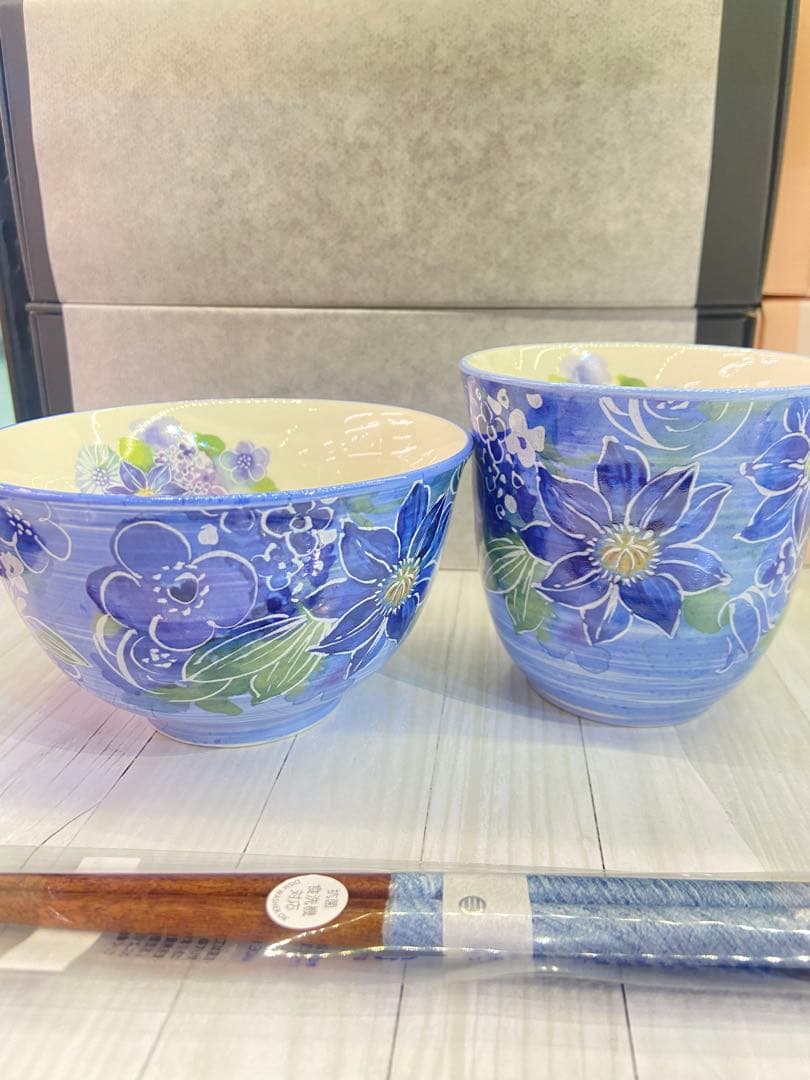 花あわせ飯碗湯呑 クレマチス