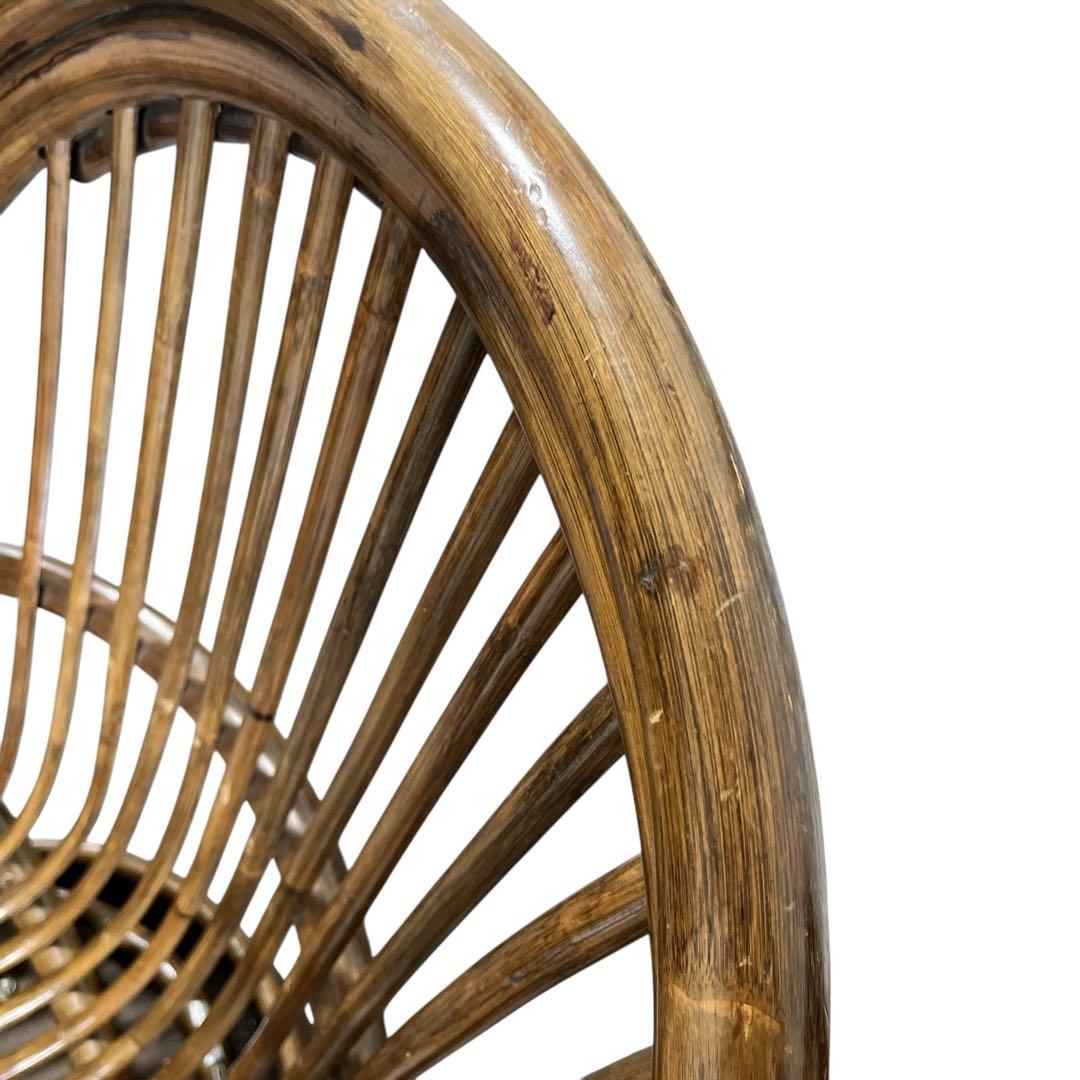 昭和レトロ 古家具 回転式ラタンチェア ラタンソファ エッグチェア アームチェア