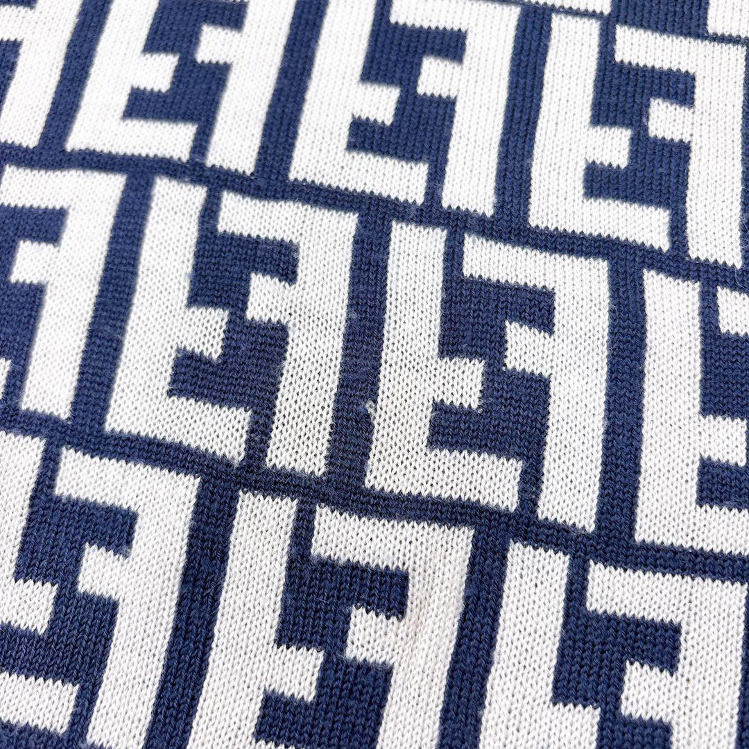 FENDIフェンディ ズッカ柄 ウール マフラー イタリア製 ネイビー 男女兼用