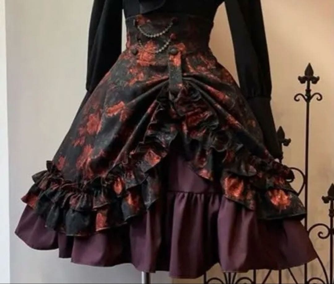 ATELIER BOZ 薔薇柄クロ―ディアミニスカート赤薔薇×ボルドー