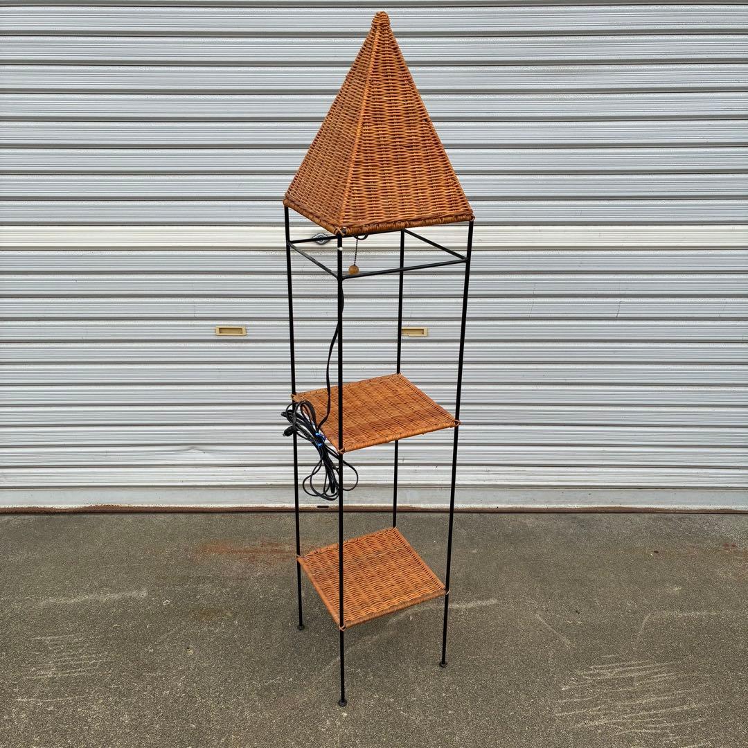 【匿名発送】キシマ　レトロ　アンティークランプ　アイアンフレーム　ラタン　棚