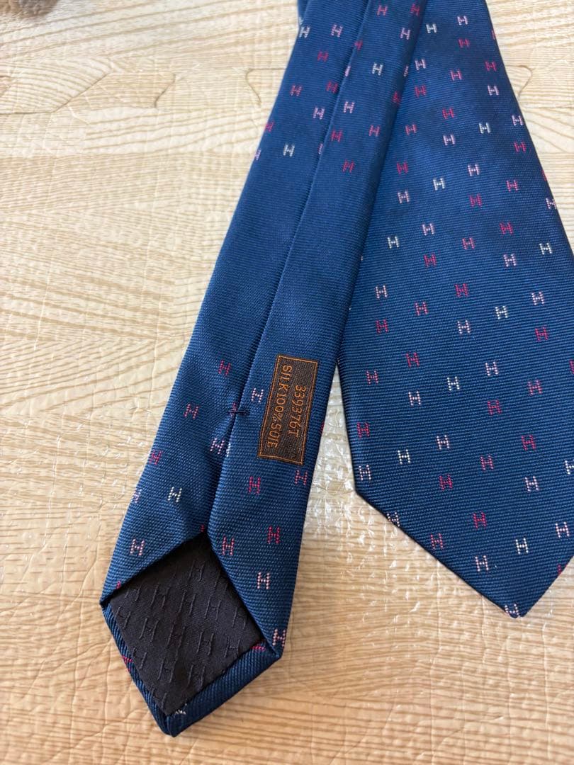 HERMES ネクタイ ブルー ショッパー付き
