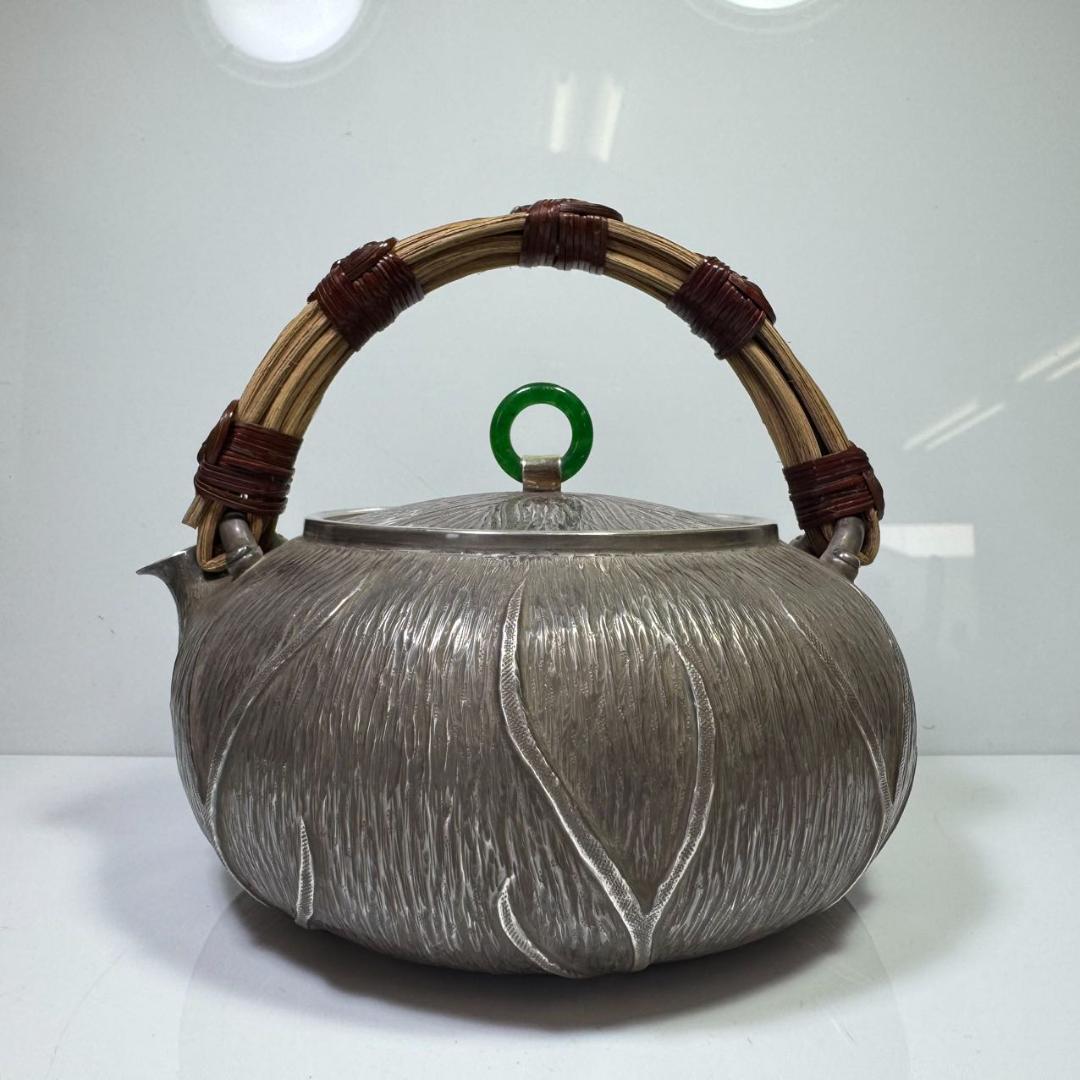 純銀製 薬缶 貴石摘 藤手 銀瓶 美術品 煎茶 純銀保証