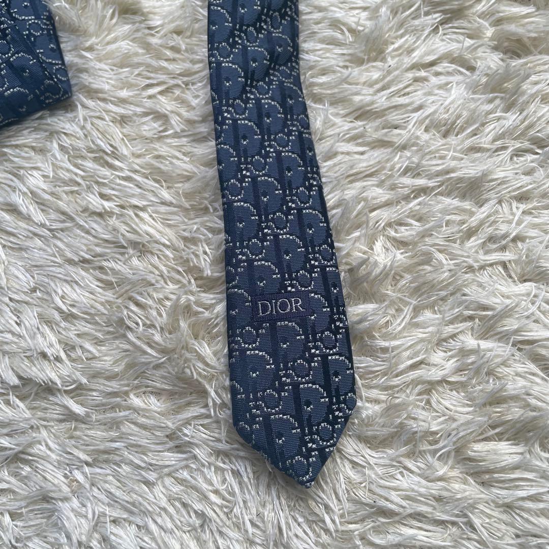 DIOR ディオール　ネクタイ　総柄　トロッター　オブリーク　ネイビー　シルク